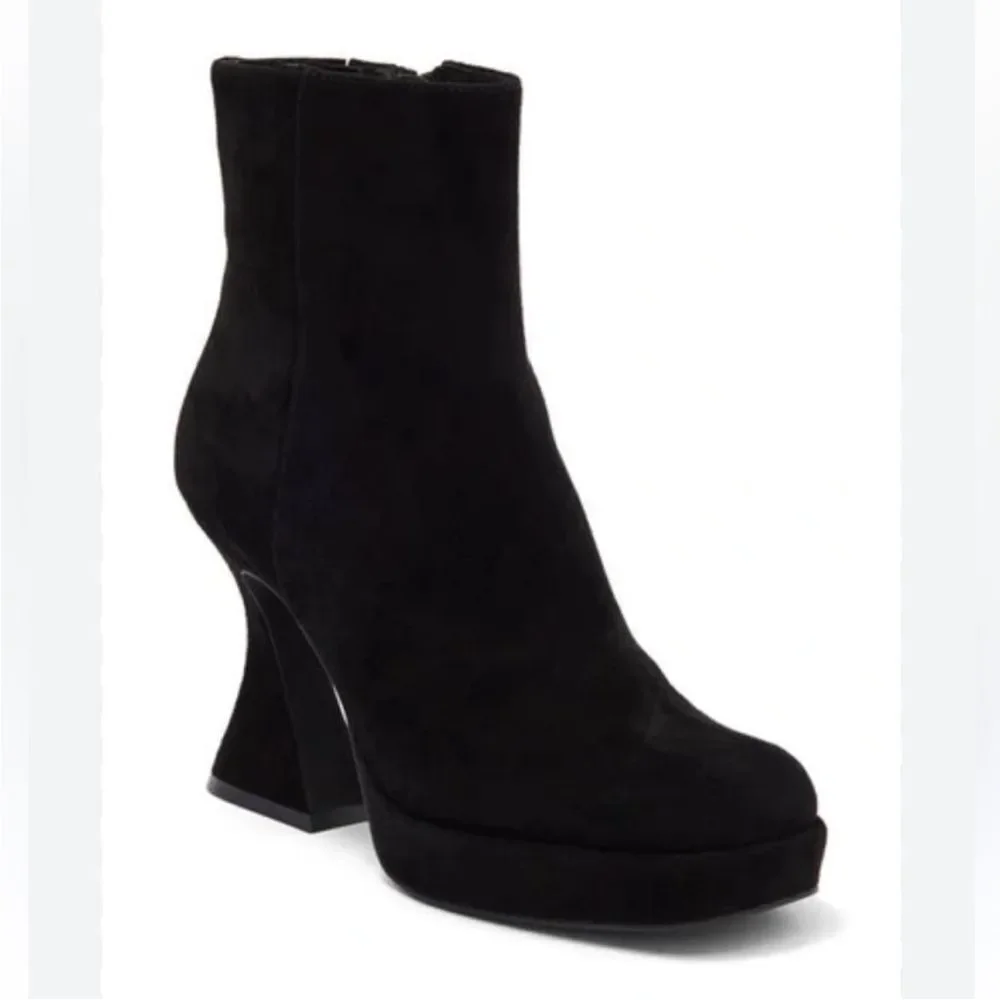 JEFFREY CAMPBELL Humanity Zip Platform Bootie In Black Suede US 7